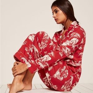 Reformation Limited Red Safari Pajama Set, Shirt + Pants Sz. M